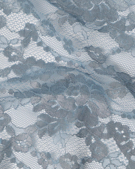 Dusty Blue Floral Corded Pattern Sheer Synthetic Lace Fabric Elegant Designer Lace Fabric 110 Cms Width Indonesia Origin-D28525