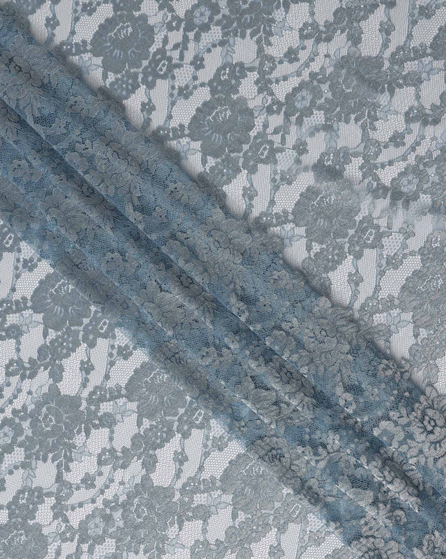 Dusty Blue Floral Corded Pattern Sheer Synthetic Lace Fabric Elegant Designer Lace Fabric 110 Cms Width Indonesia Origin-D28525