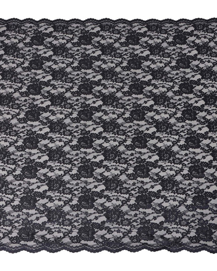 Black Floral Designer Synthetic Lace Fabric Elegant Sheer Floral Pattern Soft Mesh Lace Material 110 Cms Width Indonesia Origin-D28540