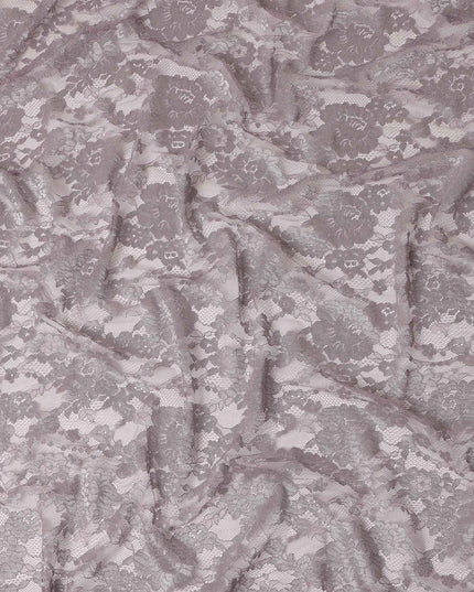 Mauve Taupe Floral Sheer Designer Synthetic Lace Fabric Elegant Soft Floral Lace Pattern Fabric 110 Cms Width Indonesia Origin-D28535