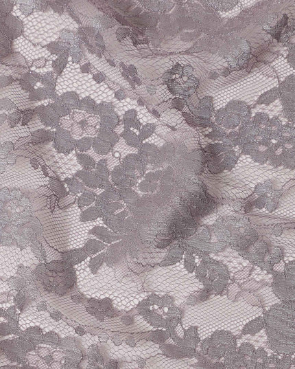 Mauve Taupe Floral Sheer Designer Synthetic Lace Fabric Elegant Soft Floral Lace Pattern Fabric 110 Cms Width Indonesia Origin-D28535