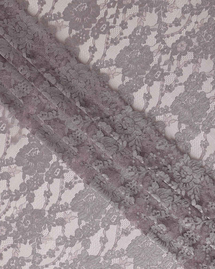Mauve Taupe Floral Sheer Designer Synthetic Lace Fabric Elegant Soft Floral Lace Pattern Fabric 110 Cms Width Indonesia Origin-D28535