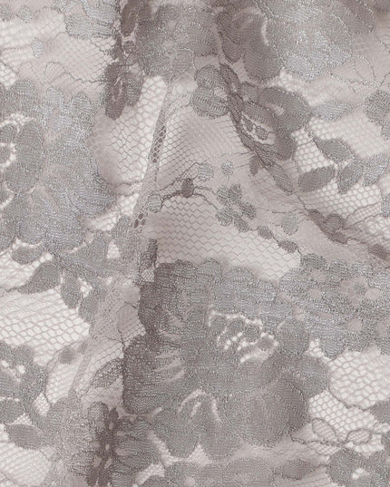 Taupe Grey Floral Sheer Designer Synthetic Lace Fabric Elegant Soft Floral Lace Pattern Fabric 110 Cms Width Indonesia Origin-D28534