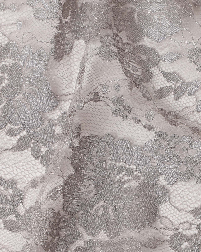 Taupe Grey Floral Sheer Designer Synthetic Lace Fabric Elegant Soft Floral Lace Pattern Fabric 110 Cms Width Indonesia Origin-D28534