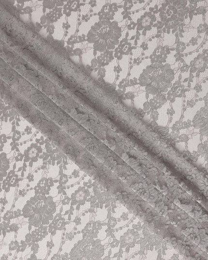 Taupe Grey Floral Sheer Designer Synthetic Lace Fabric Elegant Soft Floral Lace Pattern Fabric 110 Cms Width Indonesia Origin-D28534