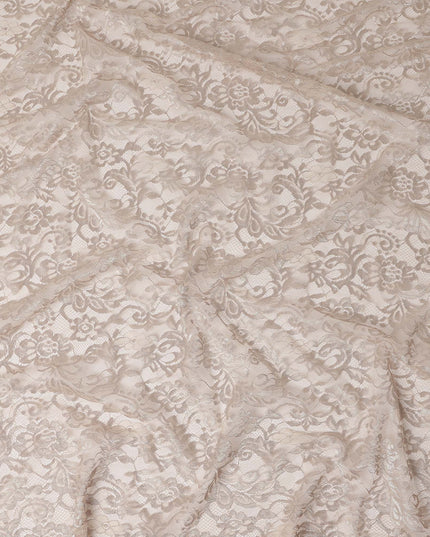 Champagne Beige Floral Scroll Pattern Sheer Synthetic Lace Fabric Elegant Designer Lace Material 110 Cms Width Indonesia Origin-D28528