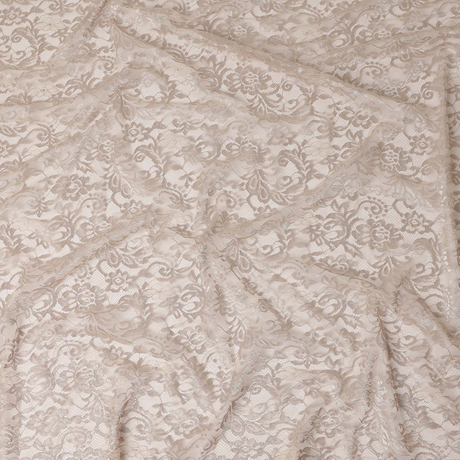 Champagne Beige Floral Scroll Pattern Sheer Synthetic Lace Fabric Elegant Designer Lace Material 110 Cms Width Indonesia Origin-D28528