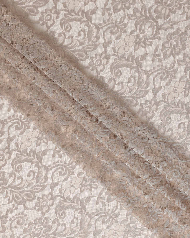 Champagne Beige Floral Scroll Pattern Sheer Synthetic Lace Fabric Elegant Designer Lace Material 110 Cms Width Indonesia Origin-D28528
