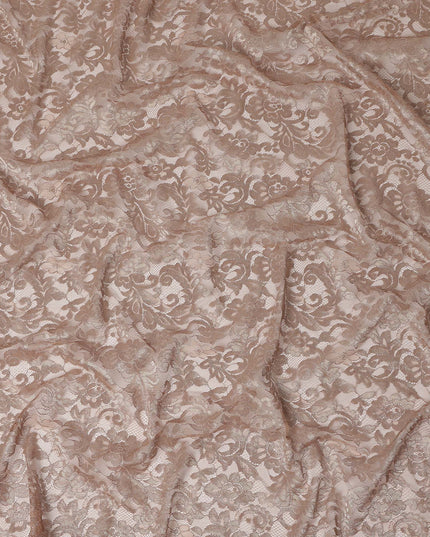 Taupe Floral Designer Synthetic Lace Fabric Elegant Sheer Floral Pattern Soft Lace Material 110 Cms Width Indonesia Origin-D28537