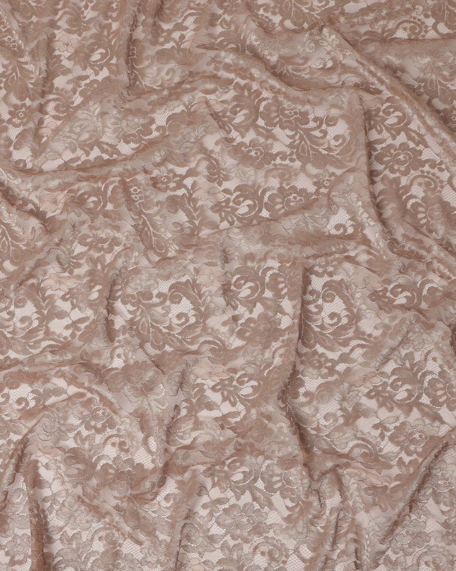 Taupe Floral Designer Synthetic Lace Fabric Elegant Sheer Floral Pattern Soft Lace Material 110 Cms Width Indonesia Origin-D28537