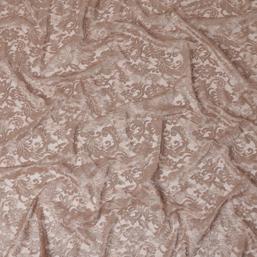 Taupe Floral Designer Synthetic Lace Fabric Elegant Sheer Floral Pattern Soft Lace Material 110 Cms Width Indonesia Origin-D28537