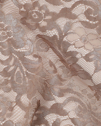 Taupe Floral Designer Synthetic Lace Fabric Elegant Sheer Floral Pattern Soft Lace Material 110 Cms Width Indonesia Origin-D28537