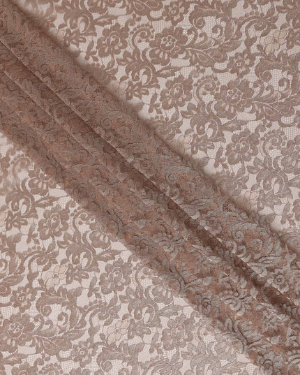 Taupe Floral Designer Synthetic Lace Fabric Elegant Sheer Floral Pattern Soft Lace Material 110 Cms Width Indonesia Origin-D28537