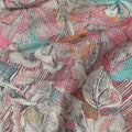 Coral Pink Sketch Floral Print Synthetic Crepe Fabric, 110 Cms Width, Made in India-D28297