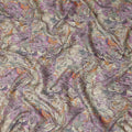 Lavender Multicolor Hand Drawn Floral Sketch Print Synthetic Crepe Fabric, 110 Cms Width, Made in India-D28307