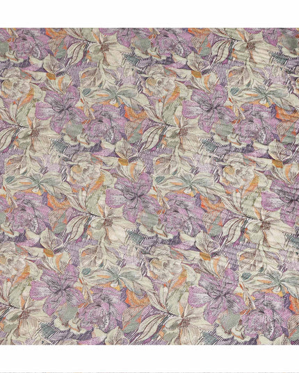 Lavender Multicolor Hand Drawn Floral Sketch Print Synthetic Crepe Fabric, 110 Cms Width, Made in India-D28307