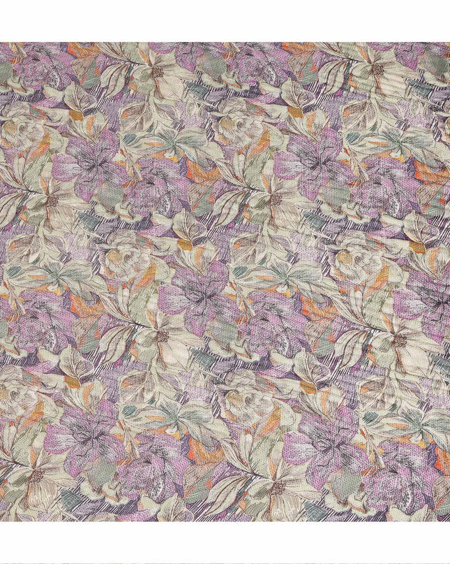 Lavender Multicolor Hand Drawn Floral Sketch Print Synthetic Crepe Fabric, 110 Cms Width, Made in India-D28307