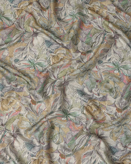 Cream Multicolor Abstract Floral Sketch Print Synthetic Crepe Fabric, 110 Cms Width, Made in India-D28306