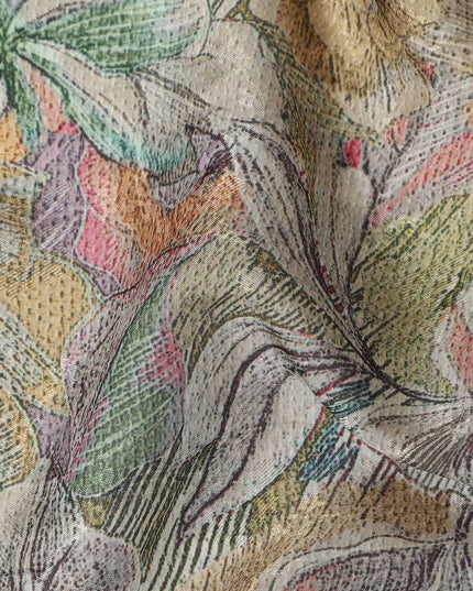 Cream Multicolor Abstract Floral Sketch Print Synthetic Crepe Fabric, 110 Cms Width, Made in India-D28306
