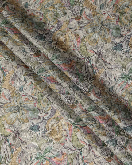 Cream Multicolor Abstract Floral Sketch Print Synthetic Crepe Fabric, 110 Cms Width, Made in India-D28306