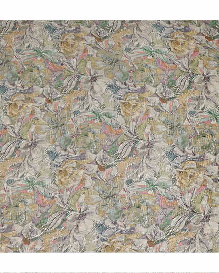 Cream Multicolor Abstract Floral Sketch Print Synthetic Crepe Fabric, 110 Cms Width, Made in India-D28306