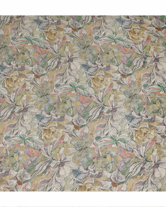 Cream Multicolor Abstract Floral Sketch Print Synthetic Crepe Fabric, 110 Cms Width, Made in India-D28306