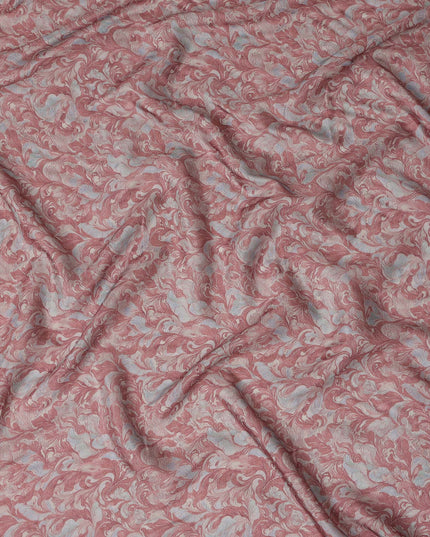 Dusty Rose Vintage Damask Floral Print Synthetic Crepe Fabric, 110 Cms Width, Made in India-D28295