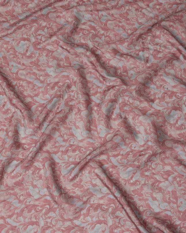 Dusty Rose Vintage Damask Floral Print Synthetic Crepe Fabric, 110 Cms Width, Made in India-D28295