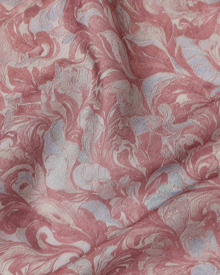Dusty Rose Vintage Damask Floral Print Synthetic Crepe Fabric, 110 Cms Width, Made in India-D28295