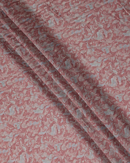 Dusty Rose Vintage Damask Floral Print Synthetic Crepe Fabric, 110 Cms Width, Made in India-D28295