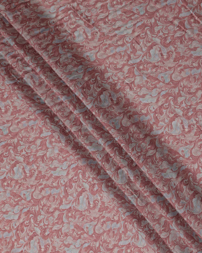 Dusty Rose Vintage Damask Floral Print Synthetic Crepe Fabric, 110 Cms Width, Made in India-D28295