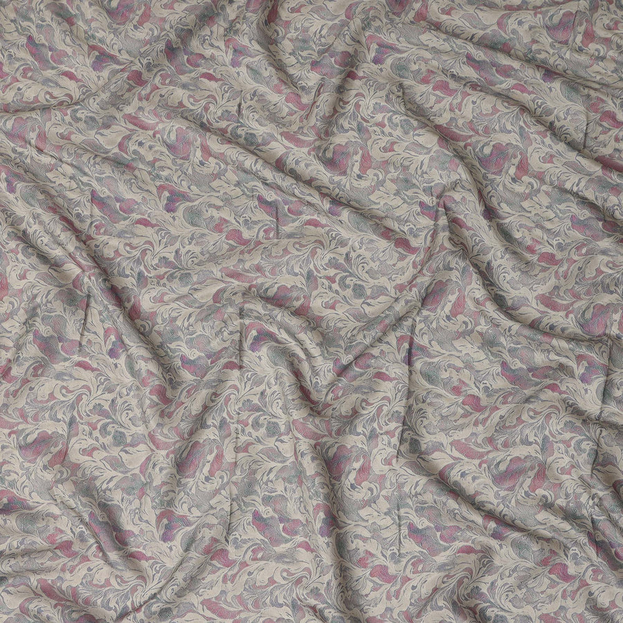 Beige Vintage Damask Floral Scroll Print Synthetic Crepe Fabric, 110 Cms Width, Made in India-D28304