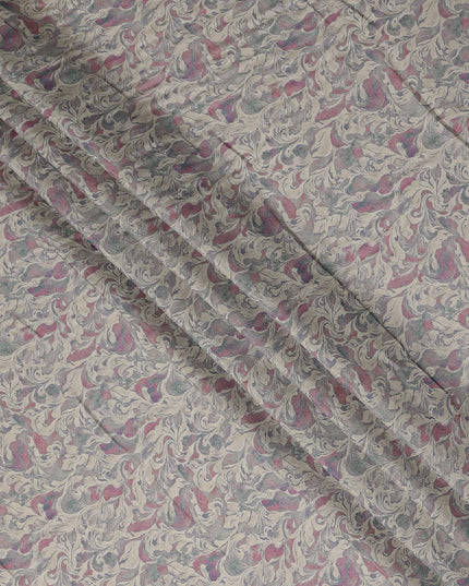 Beige Vintage Damask Floral Scroll Print Synthetic Crepe Fabric, 110 Cms Width, Made in India-D28304