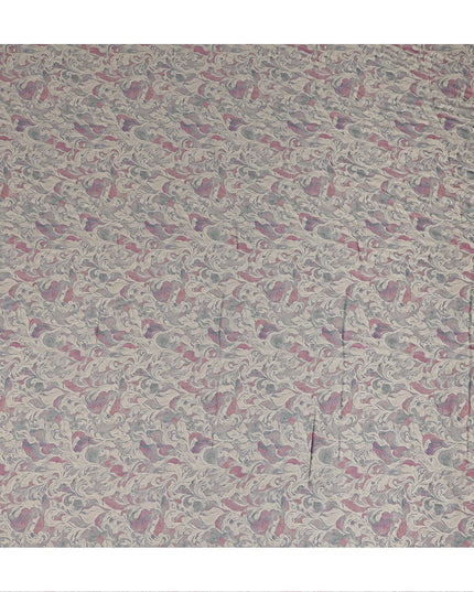 Beige Vintage Damask Floral Scroll Print Synthetic Crepe Fabric, 110 Cms Width, Made in India-D28304