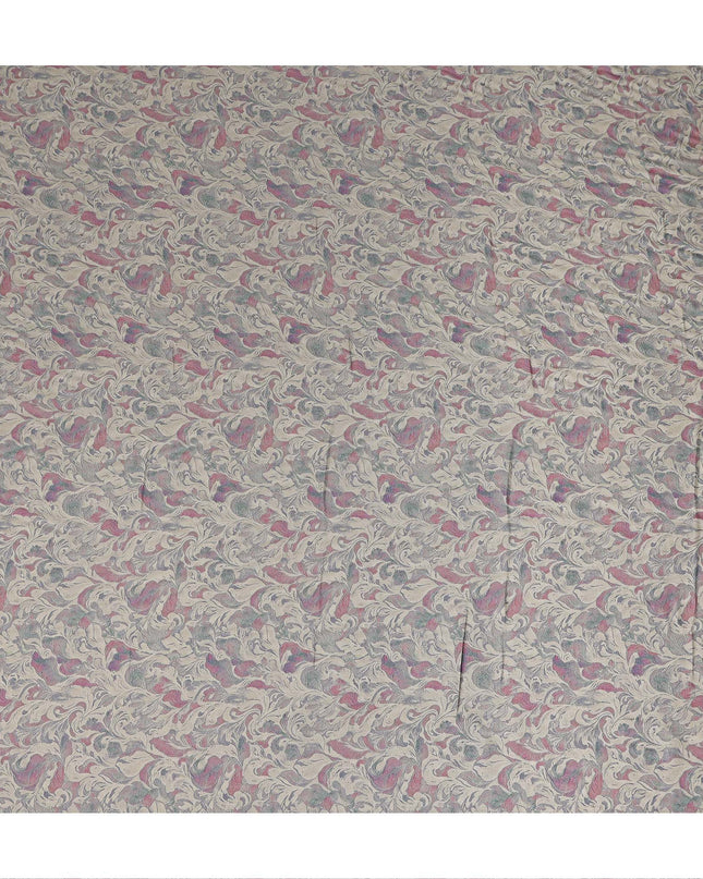 Beige Vintage Damask Floral Scroll Print Synthetic Crepe Fabric, 110 Cms Width, Made in India-D28304