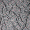 Charcoal Grey Vintage Damask Floral Print Synthetic Crepe Fabric, 110 Cms Width, Made in India-D28303