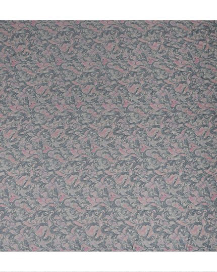 Charcoal Grey Vintage Damask Floral Print Synthetic Crepe Fabric, 110 Cms Width, Made in India-D28303