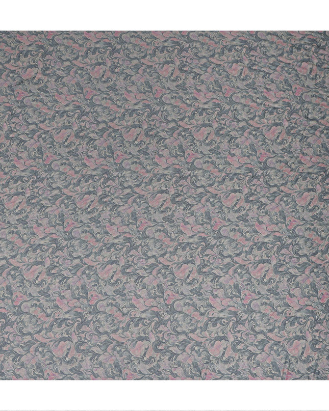 Charcoal Grey Vintage Damask Floral Print Synthetic Crepe Fabric, 110 Cms Width, Made in India-D28303