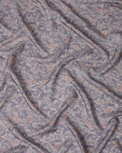 Lavender Grey Vintage Damask Floral Scroll Print Synthetic Crepe Fabric, 110 Cms Width, Made in India-D28305