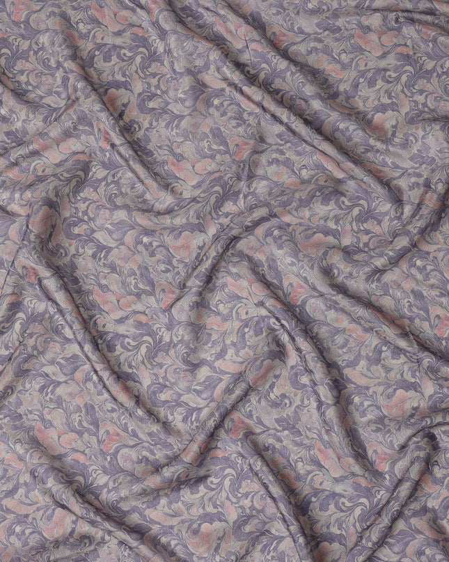 Lavender Grey Vintage Damask Floral Scroll Print Synthetic Crepe Fabric, 110 Cms Width, Made in India-D28305
