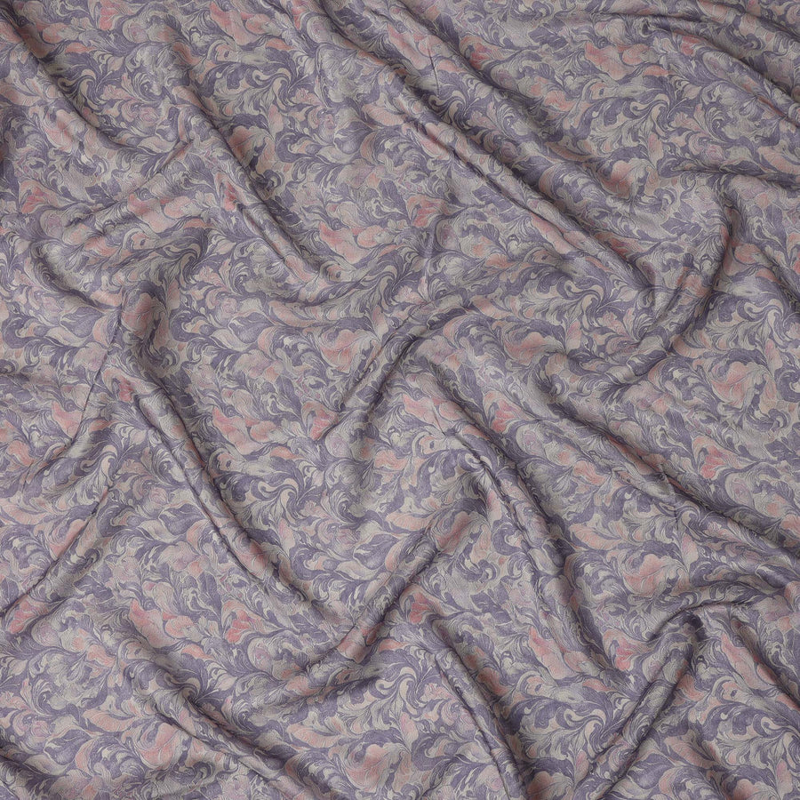 Lavender Grey Vintage Damask Floral Scroll Print Synthetic Crepe Fabric, 110 Cms Width, Made in India-D28305