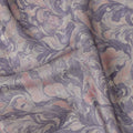 Lavender Grey Vintage Damask Floral Scroll Print Synthetic Crepe Fabric, 110 Cms Width, Made in India-D28305