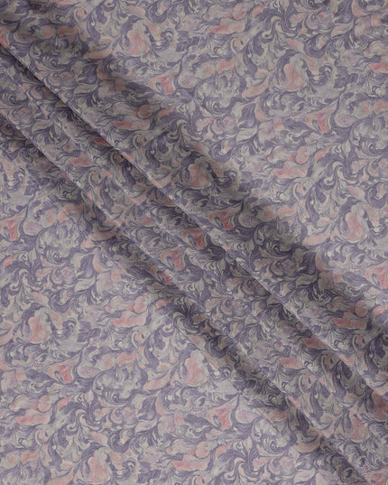 Lavender Grey Vintage Damask Floral Scroll Print Synthetic Crepe Fabric, 110 Cms Width, Made in India-D28305