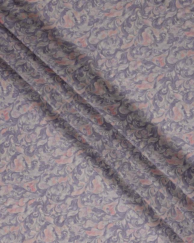 Lavender Grey Vintage Damask Floral Scroll Print Synthetic Crepe Fabric, 110 Cms Width, Made in India-D28305