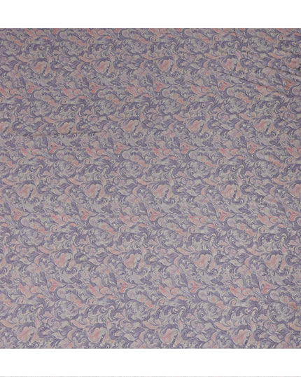 Lavender Grey Vintage Damask Floral Scroll Print Synthetic Crepe Fabric, 110 Cms Width, Made in India-D28305