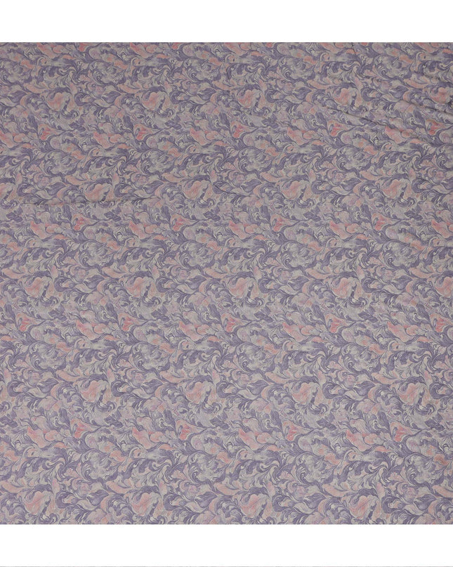 Lavender Grey Vintage Damask Floral Scroll Print Synthetic Crepe Fabric, 110 Cms Width, Made in India-D28305