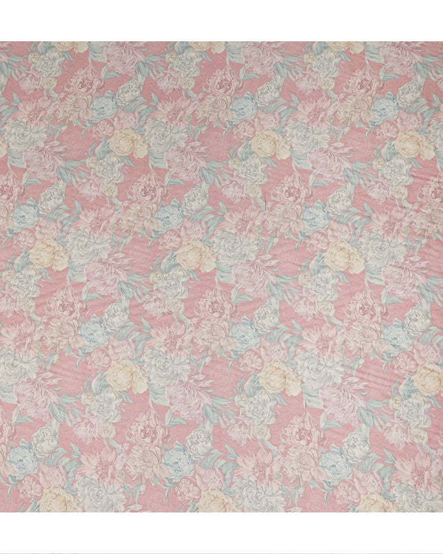 Blush Pink Vintage Peony Floral Print Synthetic Crepe Fabric, 110 Cms Width, Made in India-D28298