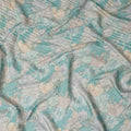 Turquoise Blue Vintage Peony Floral Print Synthetic Crepe Fabric, 110 Cms Width, Made in India-D28302