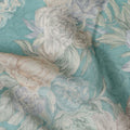 Turquoise Blue Vintage Peony Floral Print Synthetic Crepe Fabric, 110 Cms Width, Made in India-D28302