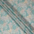 Turquoise Blue Vintage Peony Floral Print Synthetic Crepe Fabric, 110 Cms Width, Made in India-D28302